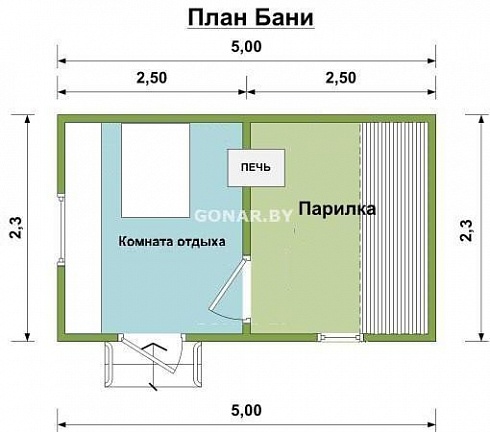 Готовая баня 2.3 на 5м (две комнаты). Комплектация "Каркасная"